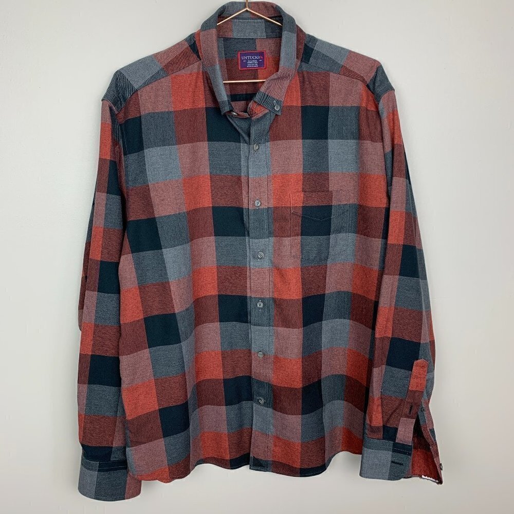 UNTUCKit Orange & Grey Plaid Long Sleeve Button Down Shirt XL